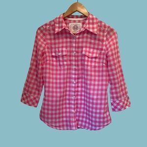 So Perfect Shirt Hot Pink Gingham Print Button Down Womens Top Juniors Sz M